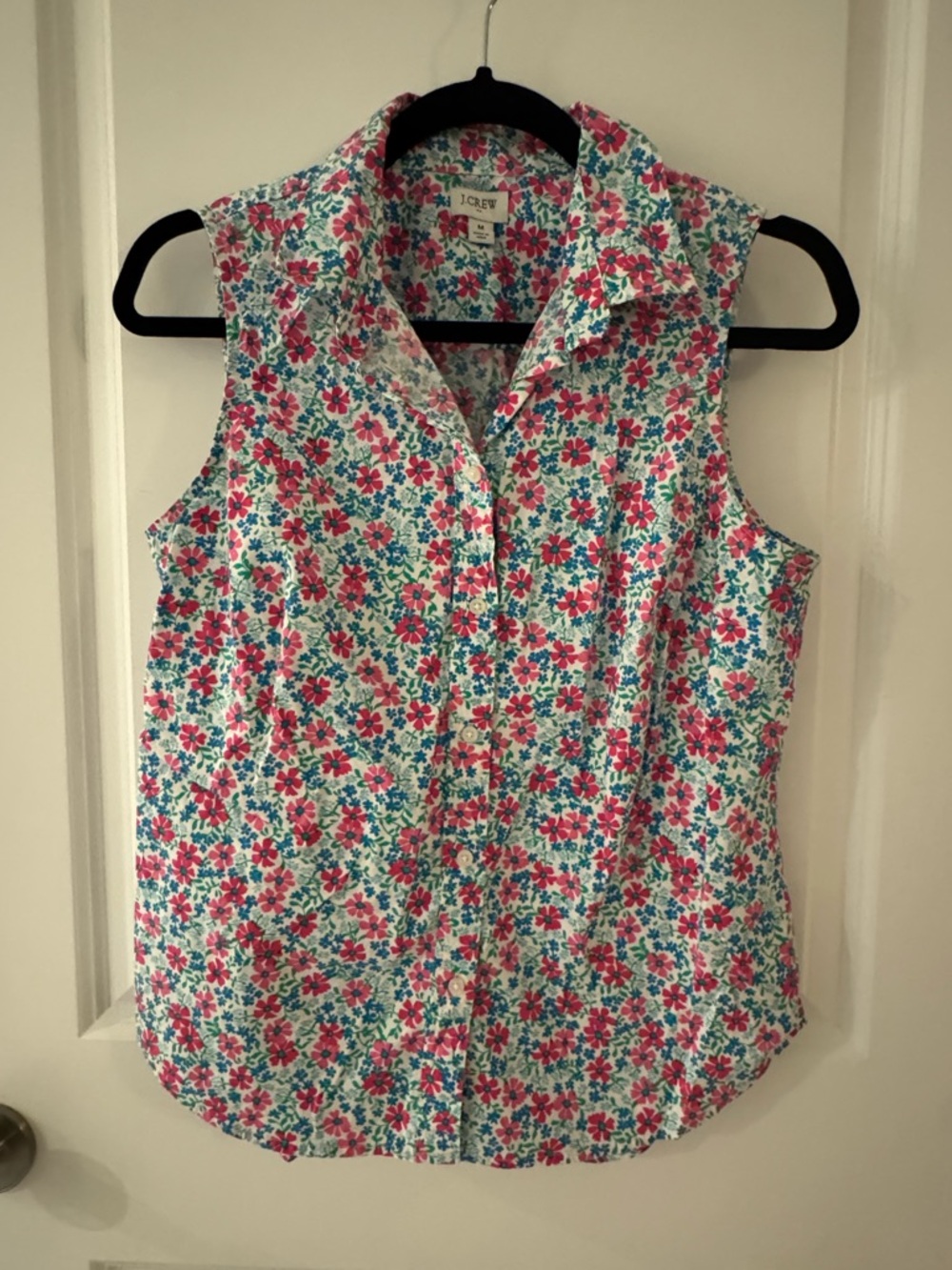 J. Crew Floral Sleeveless Button-Down Top in Pink, Blue & White
